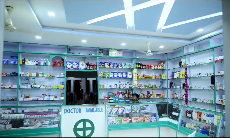 Inside City Medical pharmacy, Chakradharpur, with the Doctor Available counter