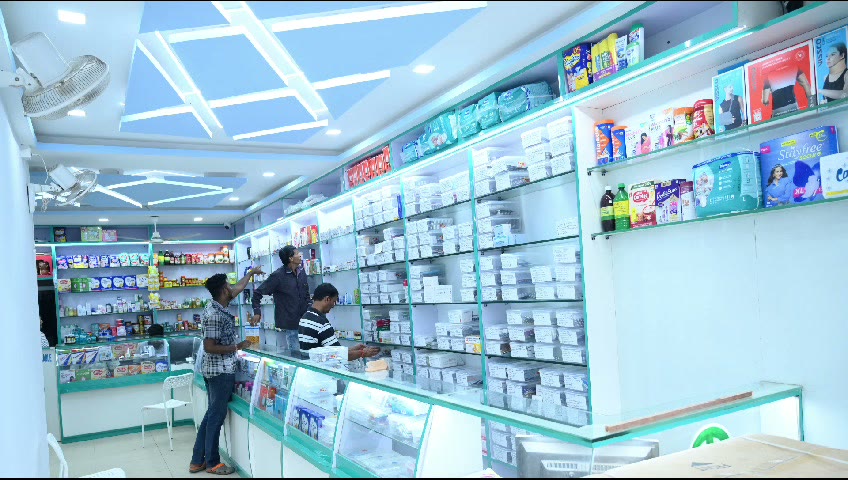 Medicine shelves at City Medical, Chakradharpur